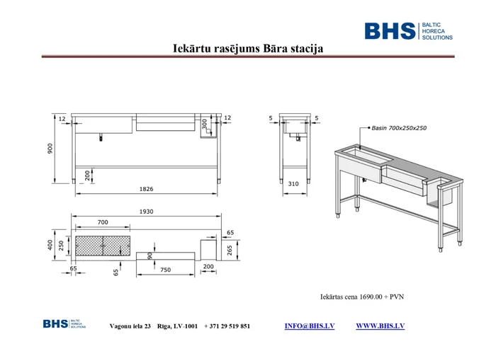 Bāra stacija kokteiļu pagatavošanai 1930 mm